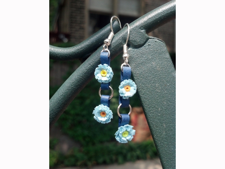 paper quilled flowers, blue flower earrings, tiny blue flowers, paper earrings