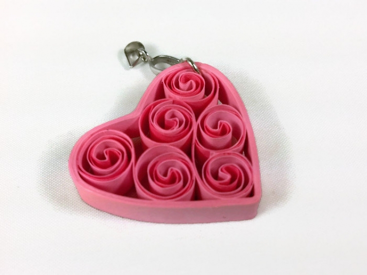 pink heart pendant, paper filigree jewelry, heart necklace, paper quilling