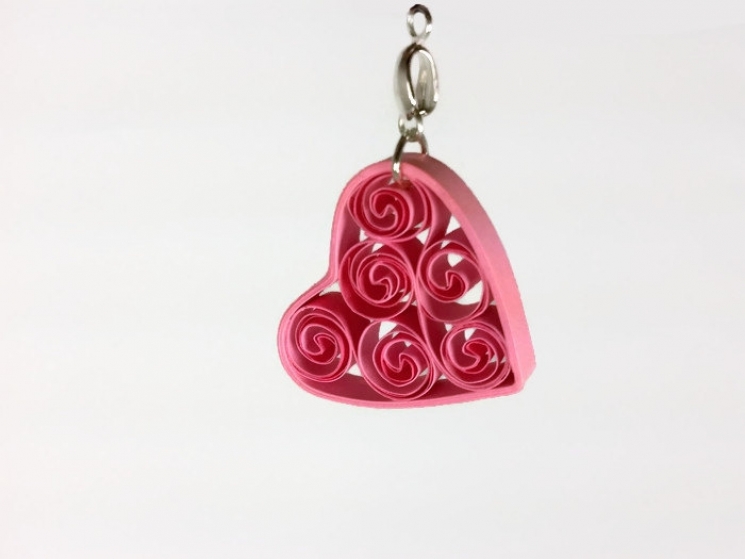 quilling pendant, quilling necklace, heart pendant, pink heart necklace
