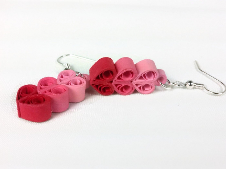 paper anniversary gift for her, red and pink hearts, ombre hearts, dangle heart
