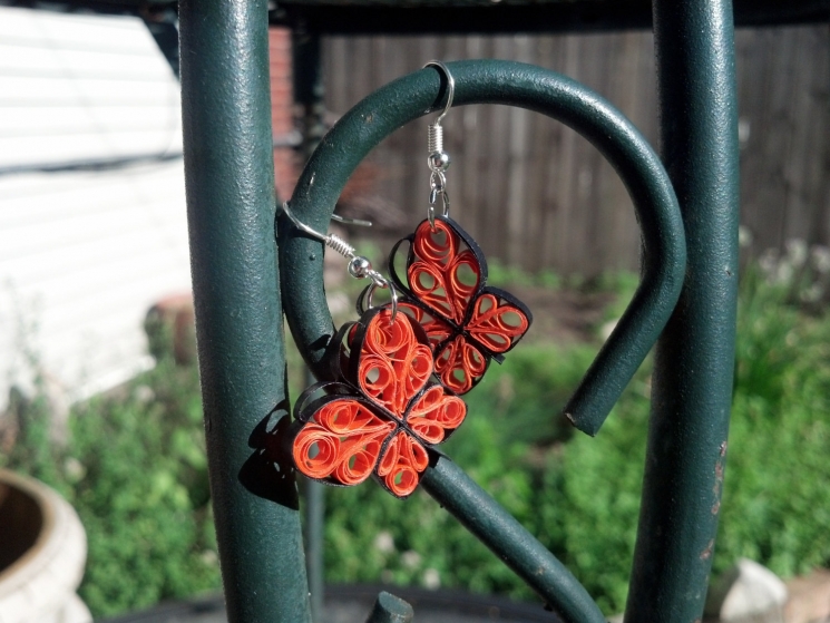 girls earrings, orange and black butterfly earrings, black and orange butterfly