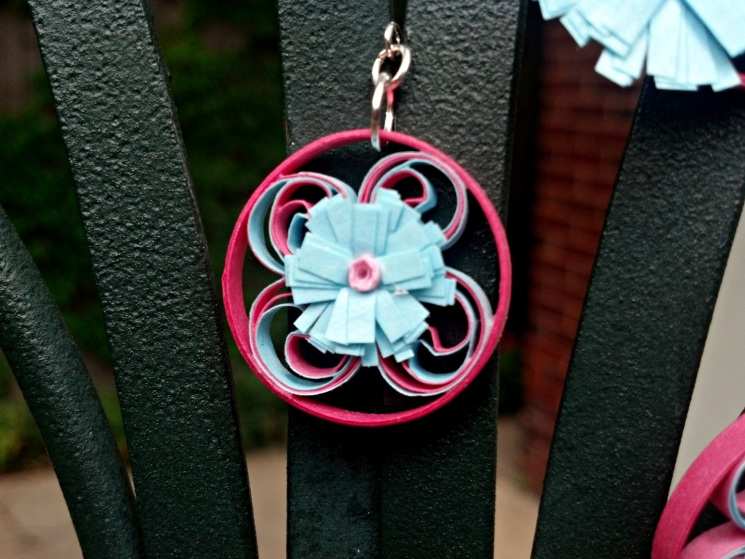 pink filigree, blue flower earrings, paper quilling earrings, gift for her