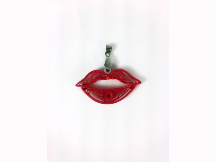 red lips pendant, paper quilled lips, quilled red lips, paper quilled kiss