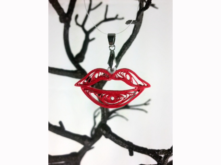 red kiss jewelry, red lips jewelry, red kiss necklace, red kiss pendant