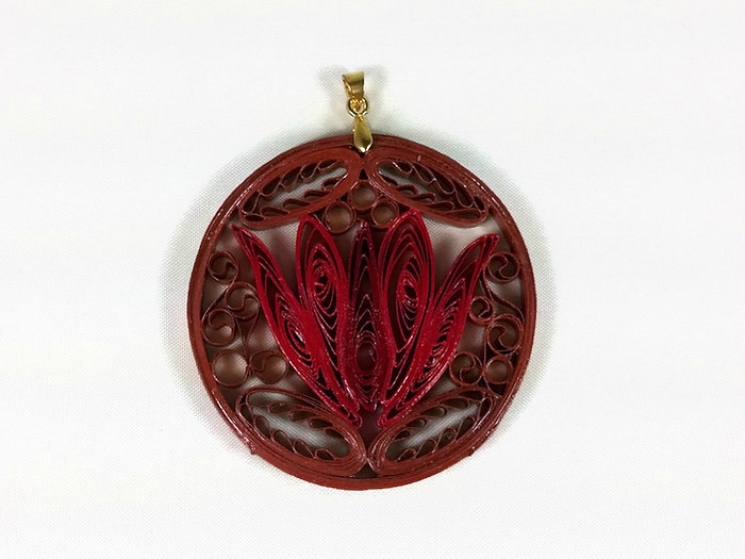 quilling jewelry, lotus flower pendant, red flower necklace, flower pendant