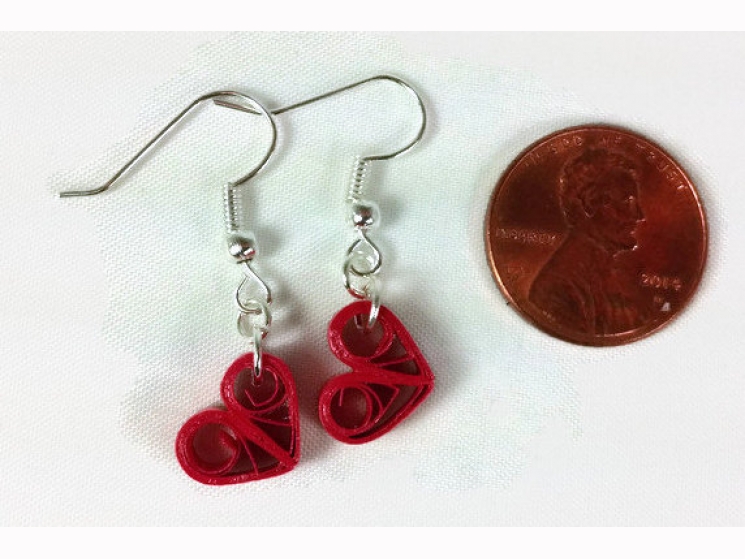 paper quill earrings, red heart earrings, quilling jewelry, whimsical jewelry