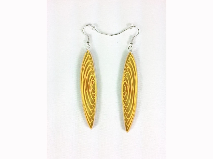 yellow earrings, long earrings, paper earrings, long tapered earrings