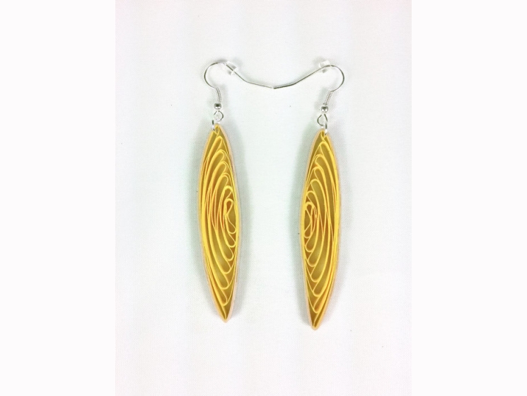 yellow earrings, long earrings, paper earrings, long tapered earrings