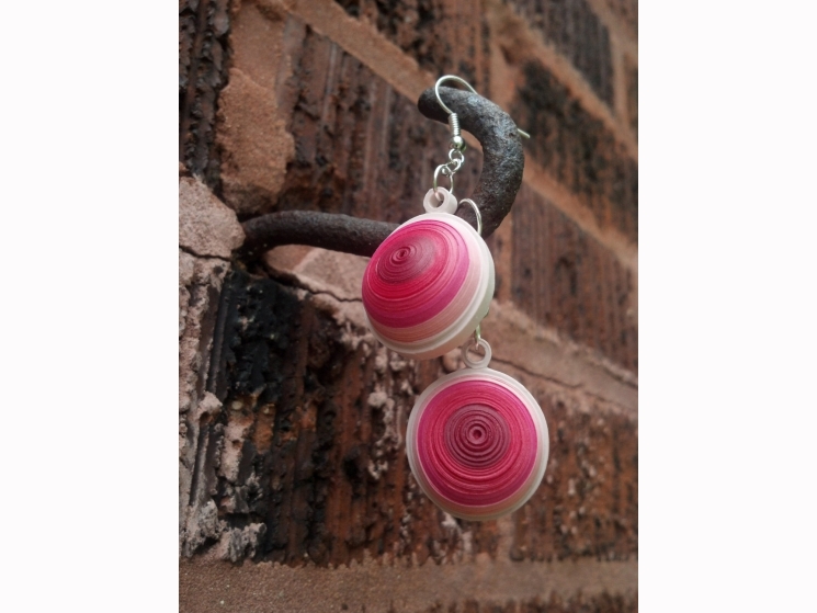 shades of pink, handmade earrings, handmade dome earrings, dangle dome earrings