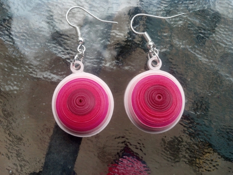 pink dome earrings, quilling jewelry, paper earrings, quilled earrings