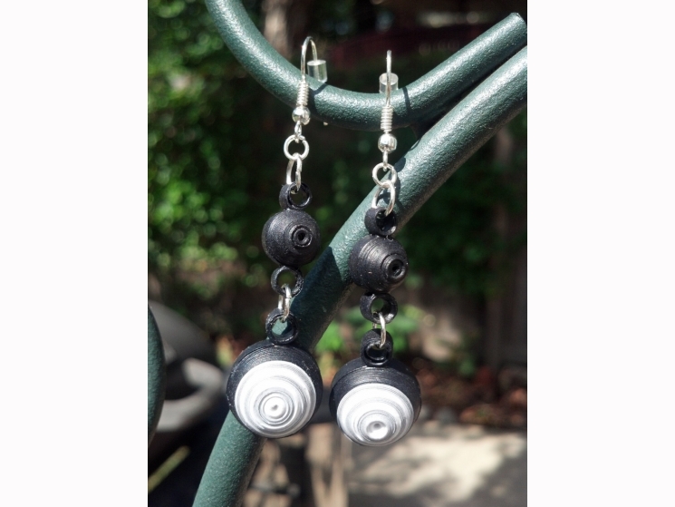 dangle earrings, black chandelier, black paper quilling earrings, eco friendly
