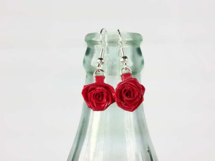 drop rose earrings, red rose jewelry, gift for her, bridesmaid earrings