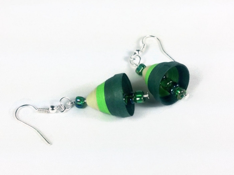 unique earrings, paper earrings, shades of green, dangle earrings, light green