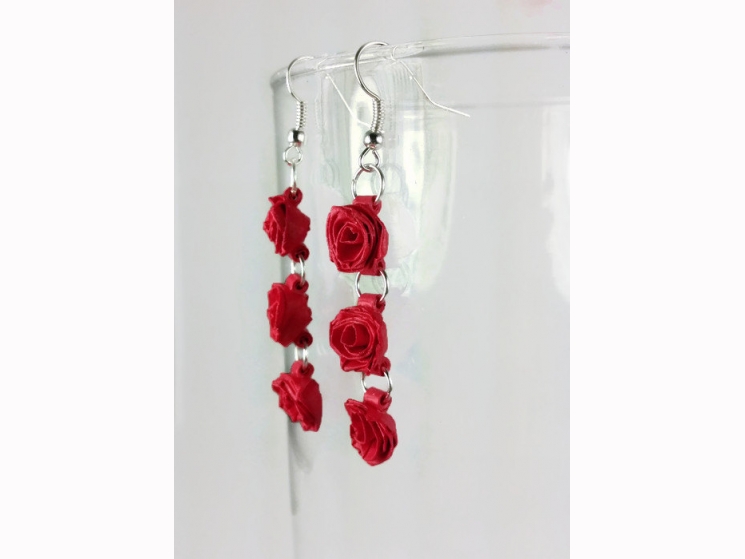 red rose earrings, pink rose earrings, white rose earrings, blush rose