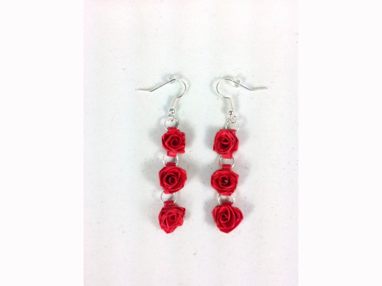 long dangle rose earrings, rose drop earrings, triple rose earrings, boho chic