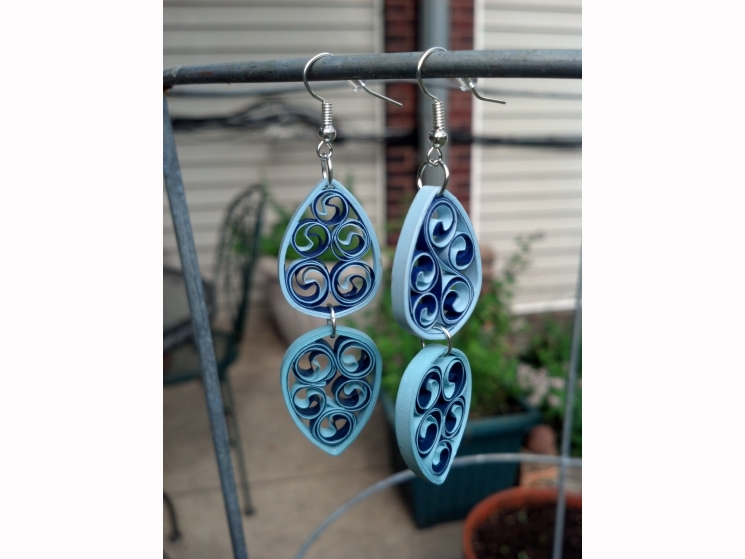 paper filigree chandelier earrings, dangle chandelier earrings, blue earrings