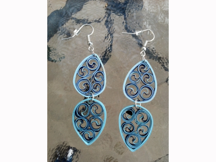 paper anniversary gift for her, first anniversary, blue dangle earrings