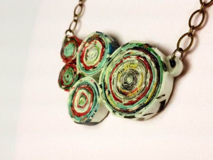 upcycled magazine paper chunky necklace, eco friendly jewelry, recycled necklace