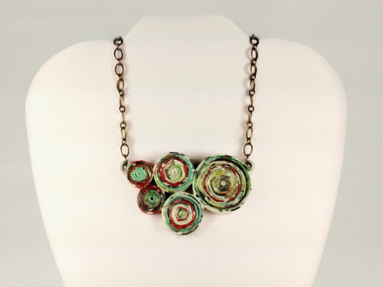 upcycled jewelry, recycled jewelry, paper necklace OOAK, one of a kind