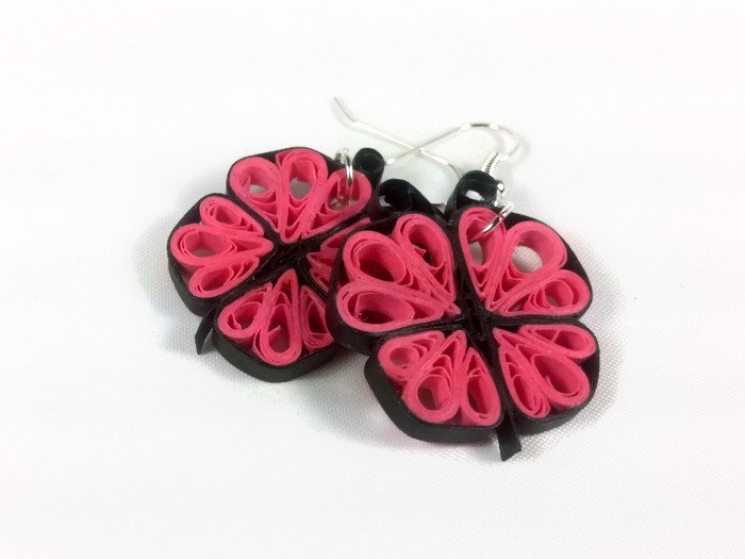 paper quilling pink butterfly earrings, paper quilling earrings, girls earrings