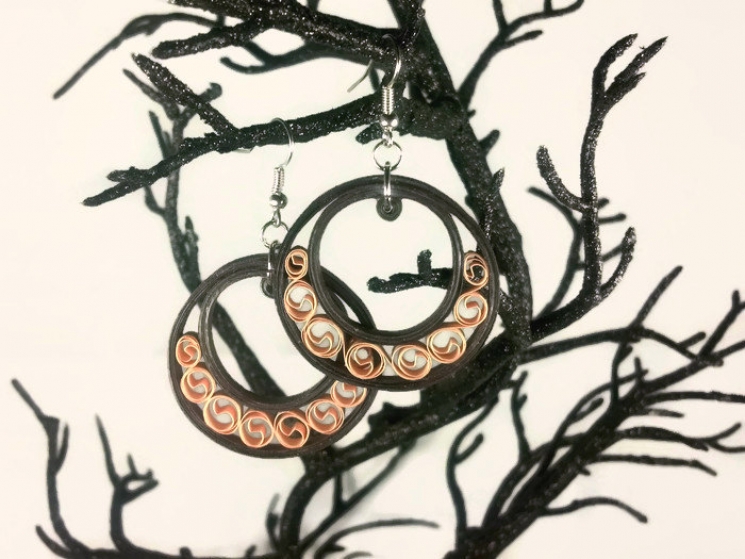 paper quilling earrings, brown earrings, brown hoops, paper hoop earrings