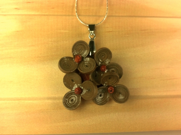 bronze flower necklace, flower cluster pendant, brown flowers, bronze cluster