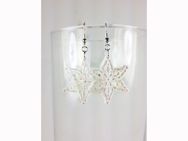 snow earrings, handmade snowflakes, handmade snowflake earrings, paper snowflake