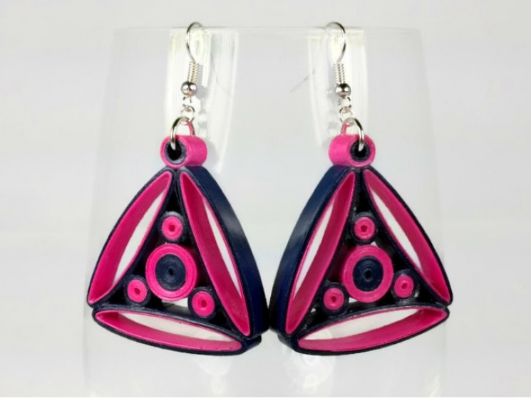 fuchsia and navy earrings, paper quilled earrings, navy and fuchsia earrings