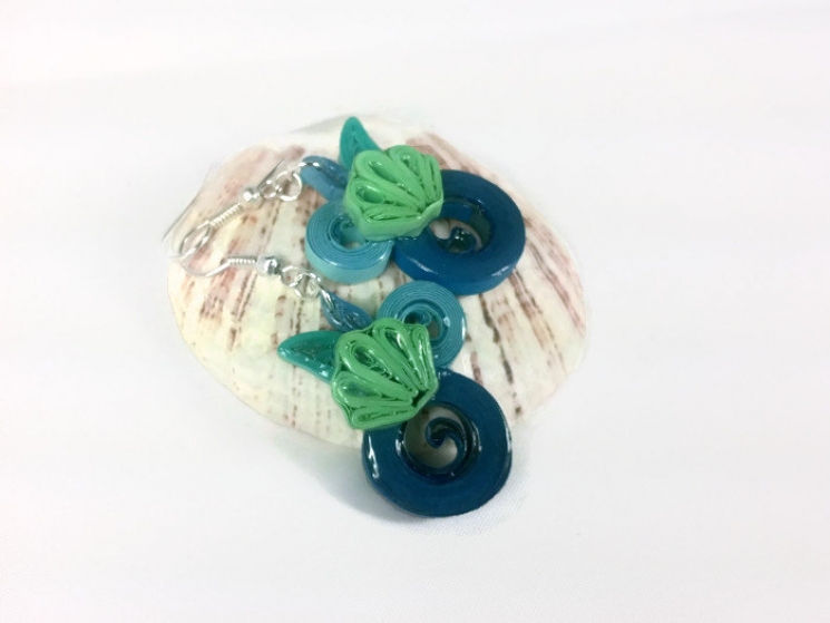 Whimsical Seashell Earrings, Paper Quilling Jewelry, Paper Quilling Earrings