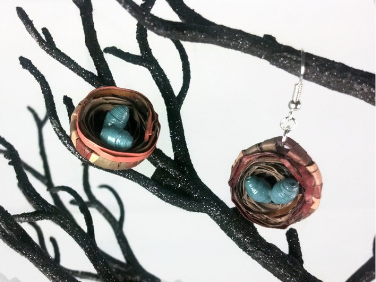 paper quilling earring, quilled nest earrings, earrings for mother, gift for mom