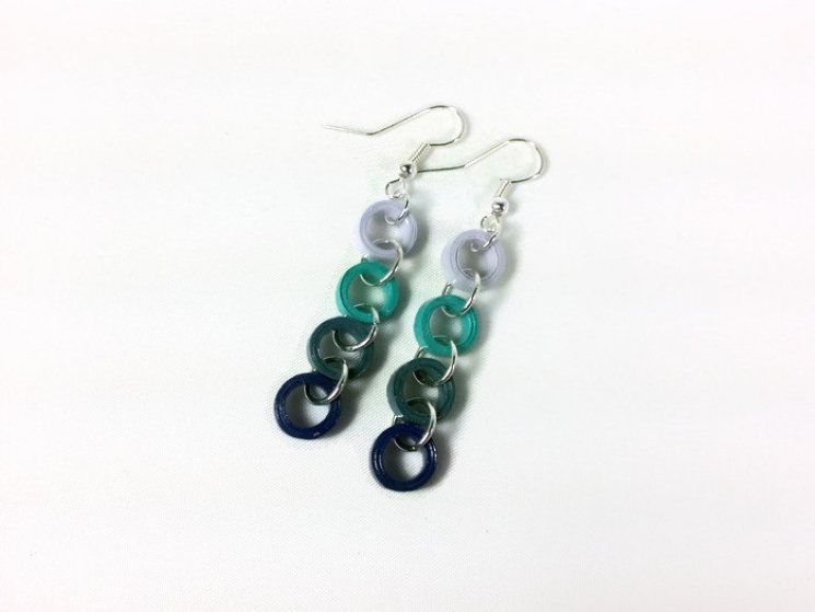 blue chain earrings, paper quilled earrings, quilling jewelry, blue earrings
