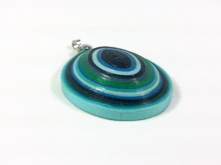 blue pendant, third eye pendant, boho chic pendant, paper quilling, faux agate