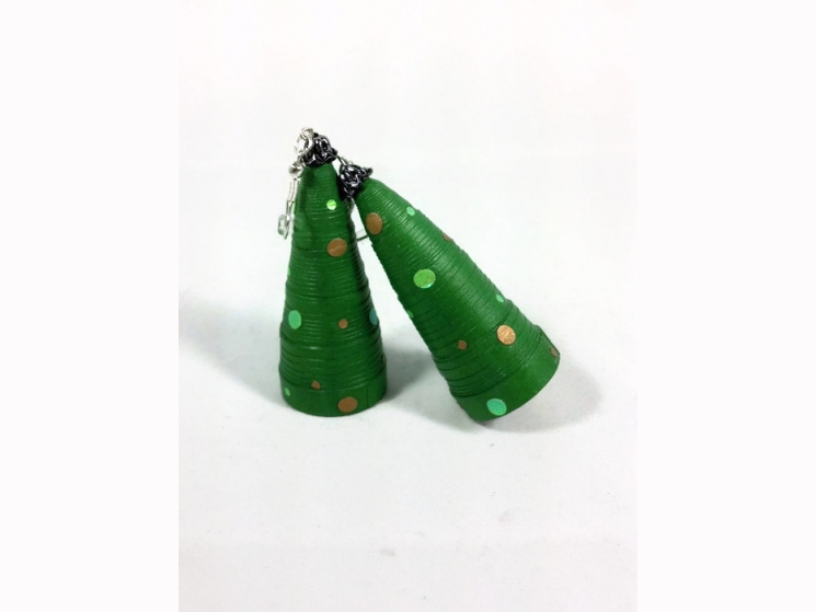 funky Christmas tree earrings, paper quilling earrings, large Christmas earrings