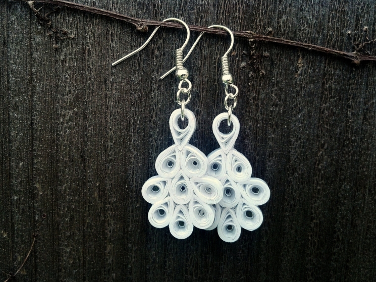 paper bridal earrings, wedding jewelry, bride earrings, white dangle earrings