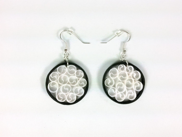 black and white earrings, paper quilling earrings, paper filigree earrings