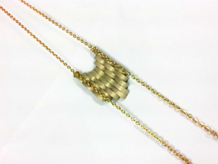 gold chevron pendant, boho necklace, long gold necklace, paper quill necklace