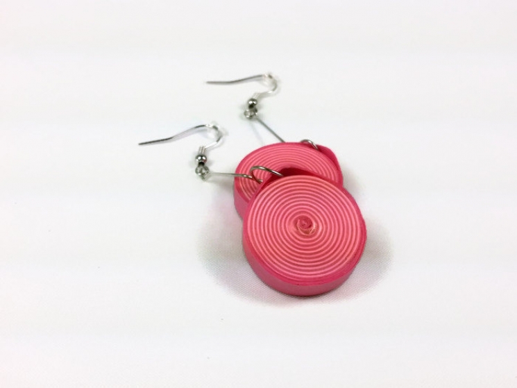 Chunky Pink Dangle Earrings Paper Quilling Sweethearts and Crafts - Main Image