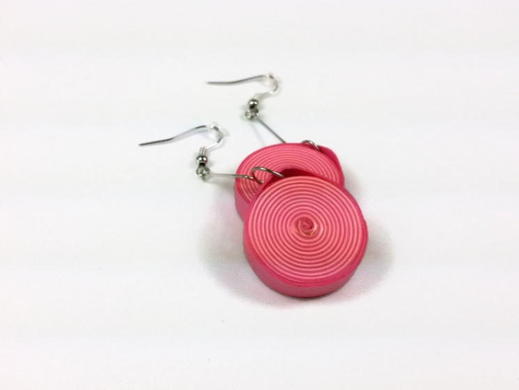chunky pink earring, dangle disc earring, paper quilling earrings, paper earring