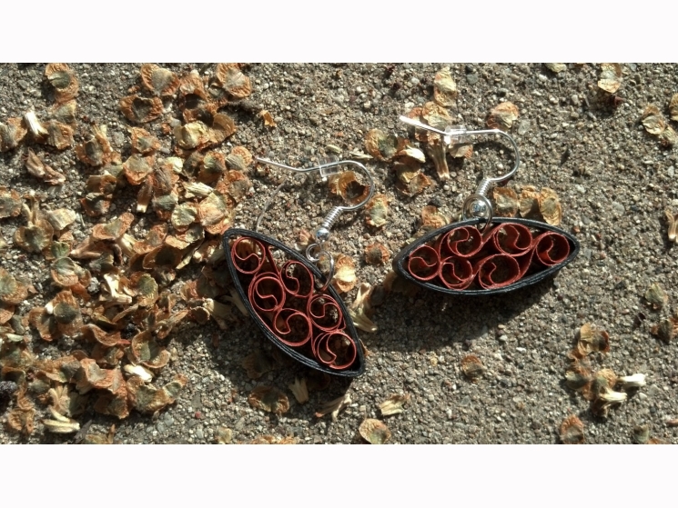 copper earrings, oval almond shape earrings, copper filigree earrings, small