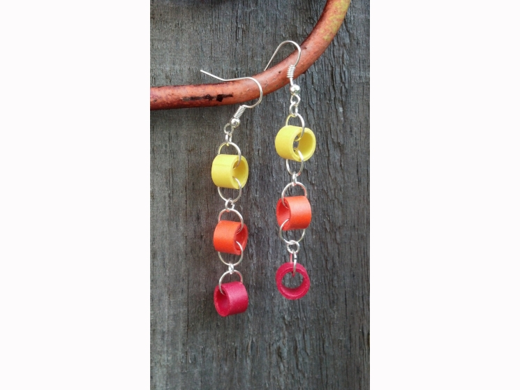 earth friendly earrings, handmade earrings, red, yellow, orange, gift for her