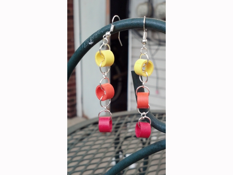 paper quilling jewelry, ombre earrings, paper rings, paper circles, warm colors