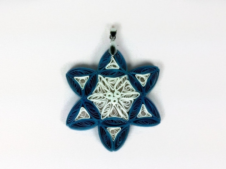 handmade Star of David pendant, paper quilling jewelry, Jewish star necklace