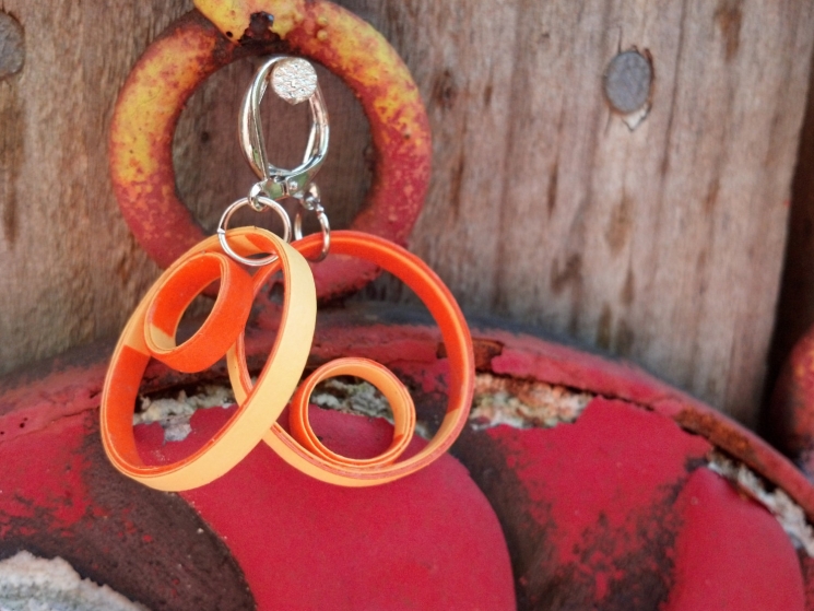 handmade paper earrings, handmade jewelry, paper anniversary gift, handmade hoop