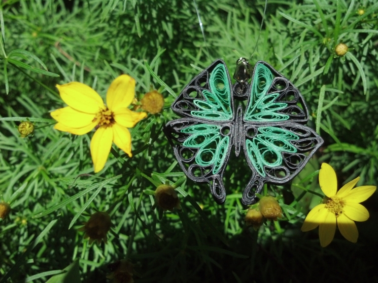 paper quilled butterfly, paper jewelry, butterfly necklace, green butterfly