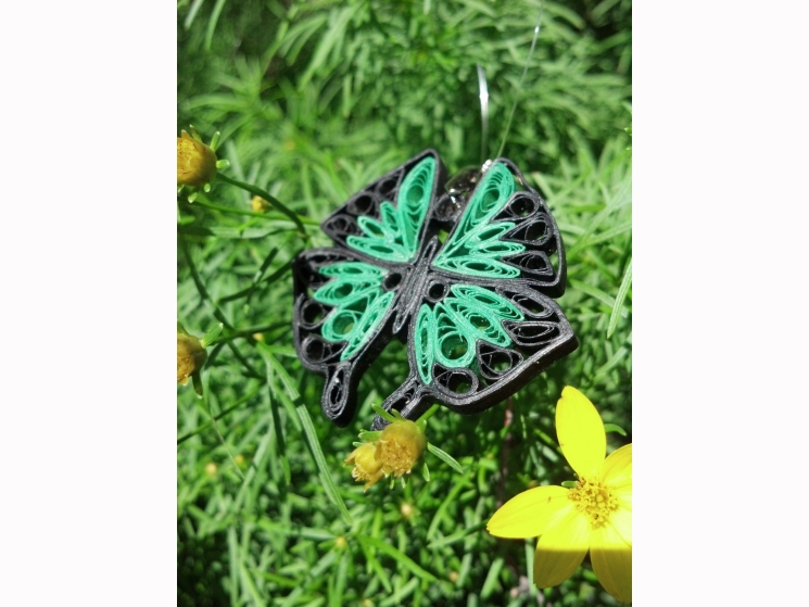 green paper quilled butterfly pendant, paper quilling jewelry, large butterfly