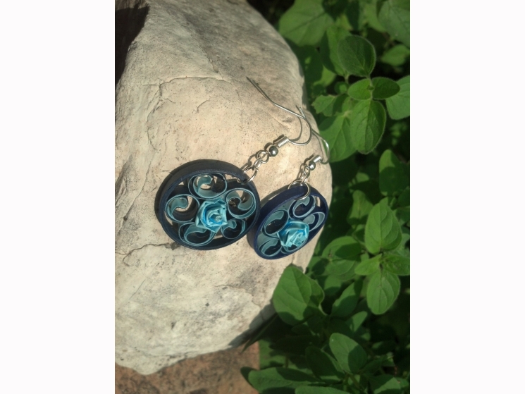blue wedding earrings, paper flower, blue flower earrings, blue rose earrings