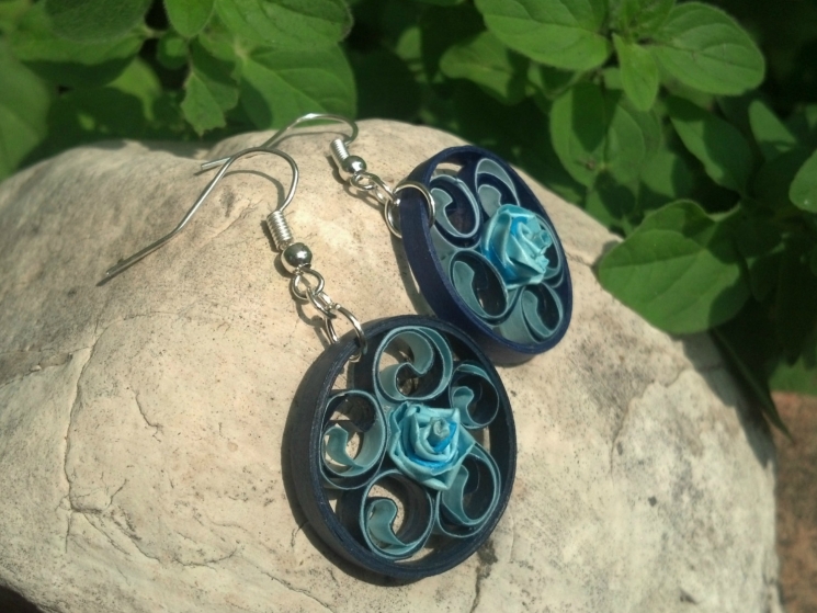 bridesmaid earrings, blue earrings, paper quilling earrings, paper earrings