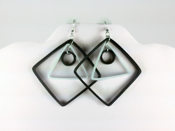 modern earrings, black and white earrings, geometric earrings, eco chic earrings
