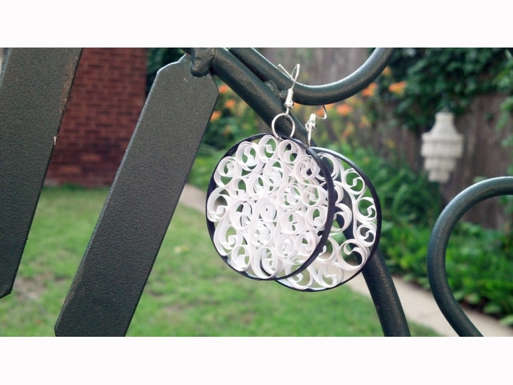 white and black earrings, beautiful earrings, large earrings, big earrings