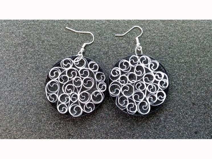 black and white earrings, filigree earrings, black and white filigree, eco chic